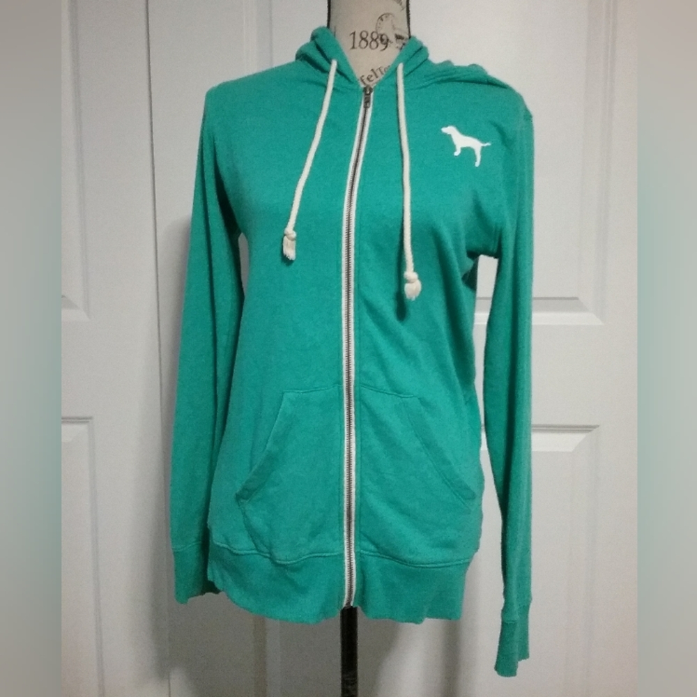 Victoria's Secret PINK Hooded "LOVE PINK " Logo Green Jacket- Size XS